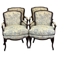 Set of Four 19th Century French Louis XV Style Fauteuil Arm Chairs