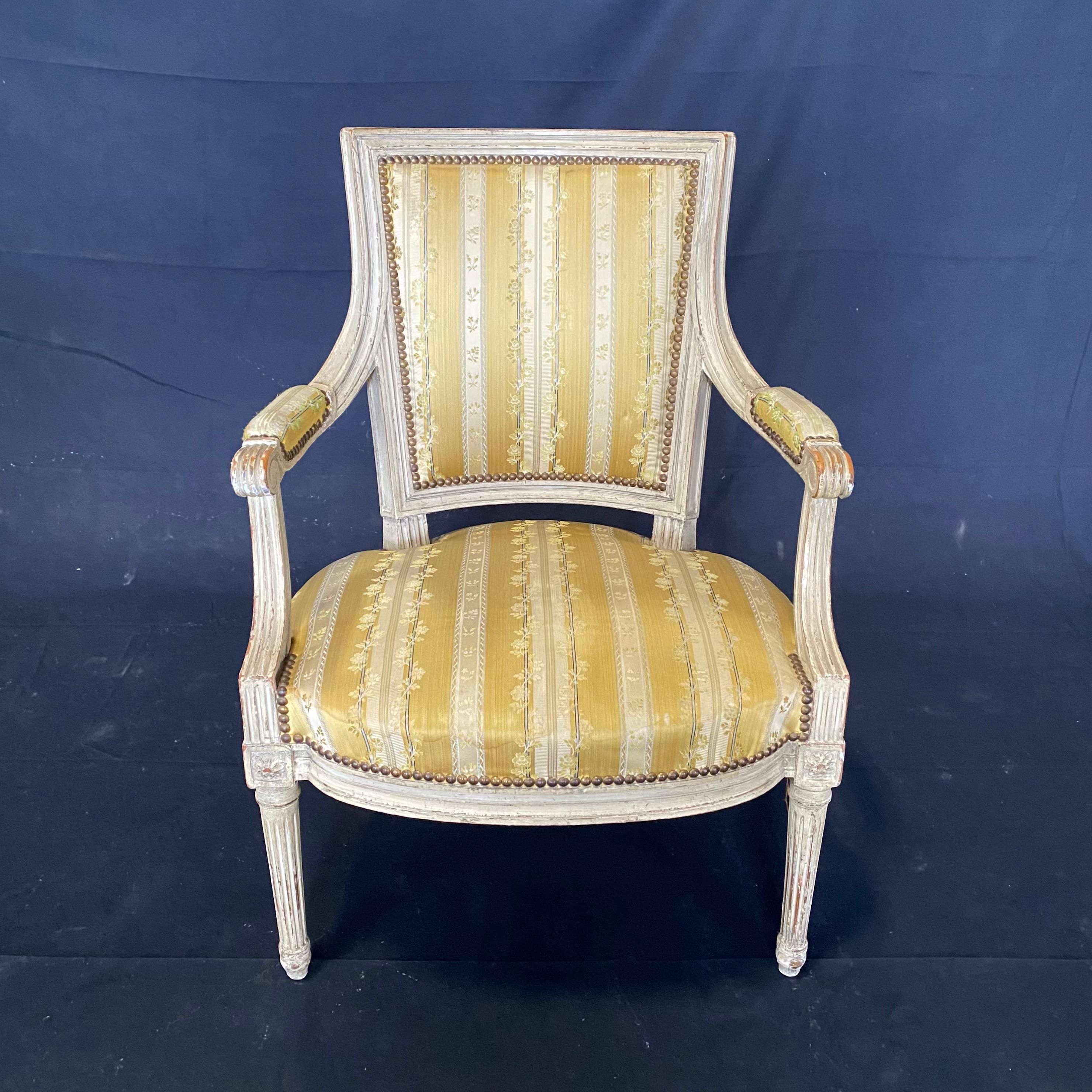 Set of Four 19th Century French Louis XVI Open Arm Chairs In Good Condition In Hopewell, NJ