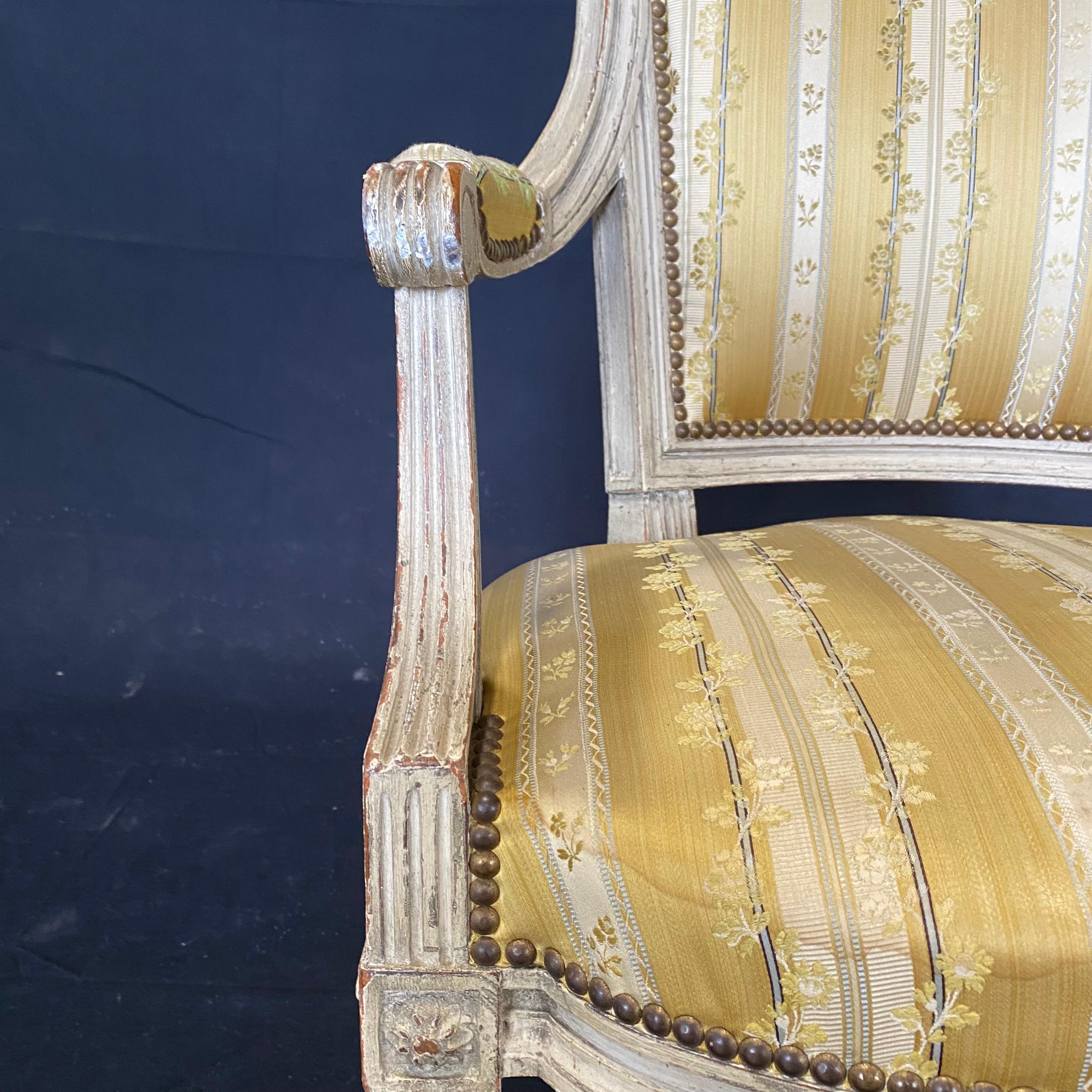 Upholstery Set of Four 19th Century French Louis XVI Open Arm Chairs