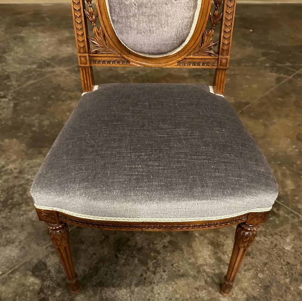 Set of Four 19th Century French Louis XVI Walnut Salon Chairs with Mohair For Sale 10