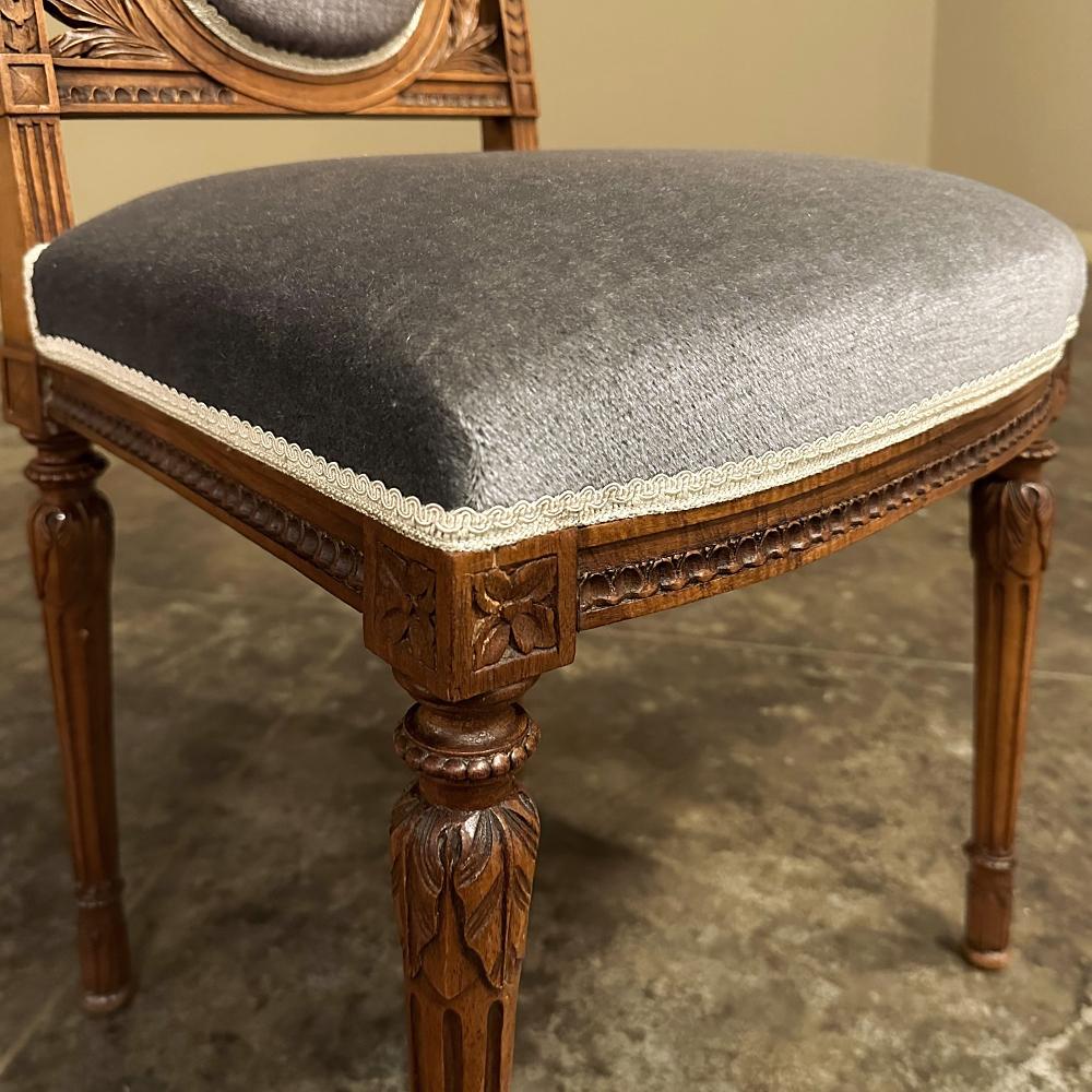 Set of Four 19th Century French Louis XVI Walnut Salon Chairs with Mohair For Sale 11