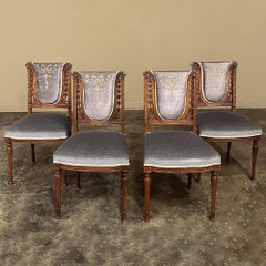 Set of Four 19th Century French Louis XVI Walnut Salon Chairs with Mohair