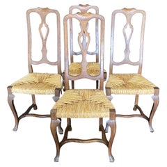 Antique Set of Four 19th Century French Provincial Walnut Dining Chairs with Rush Seats