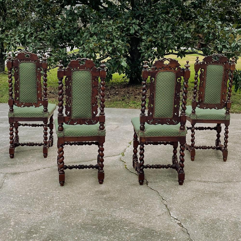 Renaissance Revival Set of Four 19th Century French Renaissance Barley Twist Chairs For Sale