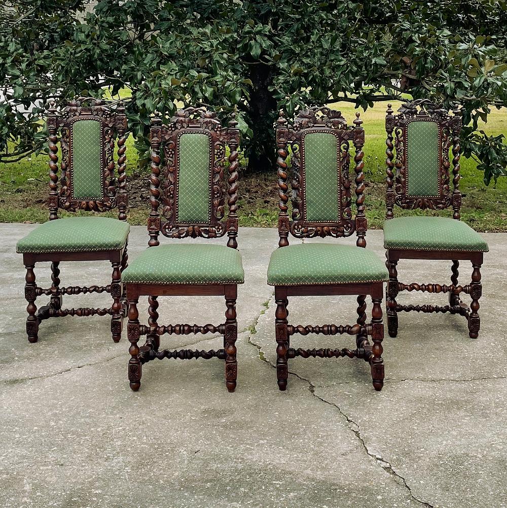 Set of Four 19th Century French Renaissance Barley Twist Chairs In Good Condition For Sale In Dallas, TX