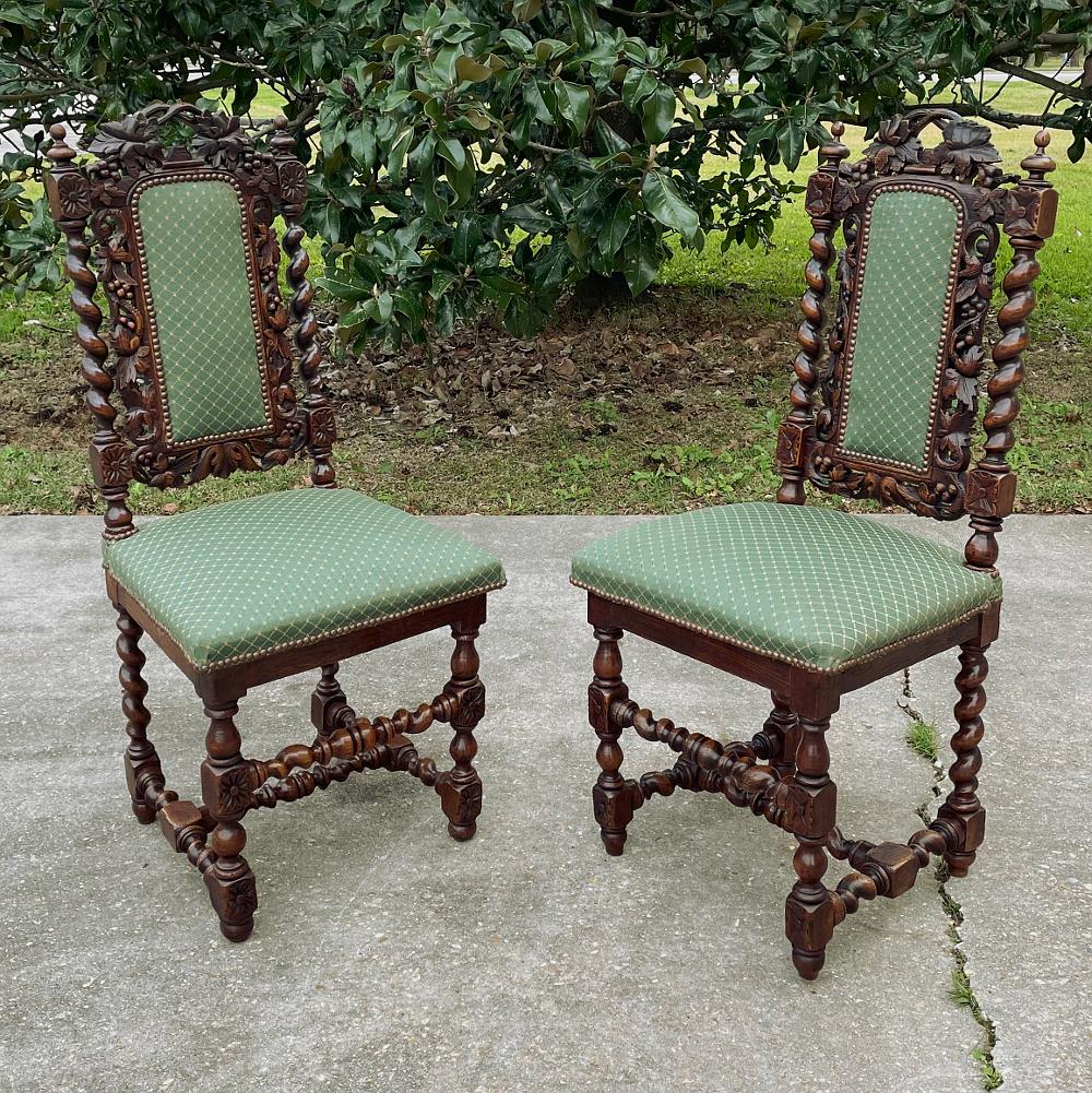 Late 19th Century Set of Four 19th Century French Renaissance Barley Twist Chairs For Sale