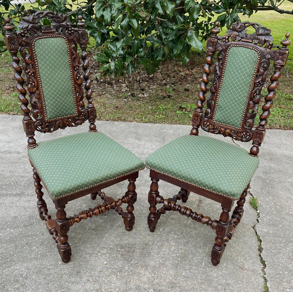 Fabric Set of Four 19th Century French Renaissance Barley Twist Chairs For Sale