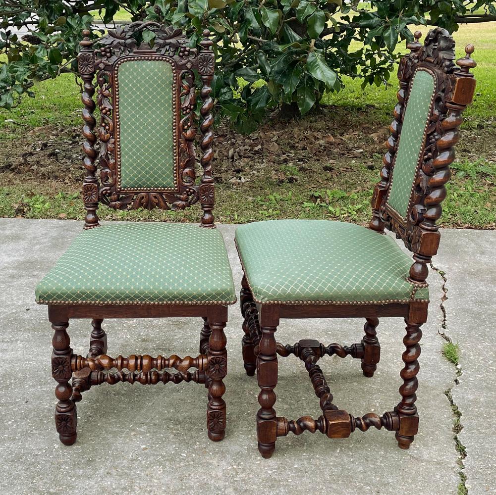 Set of Four 19th Century French Renaissance Barley Twist Chairs For Sale 2