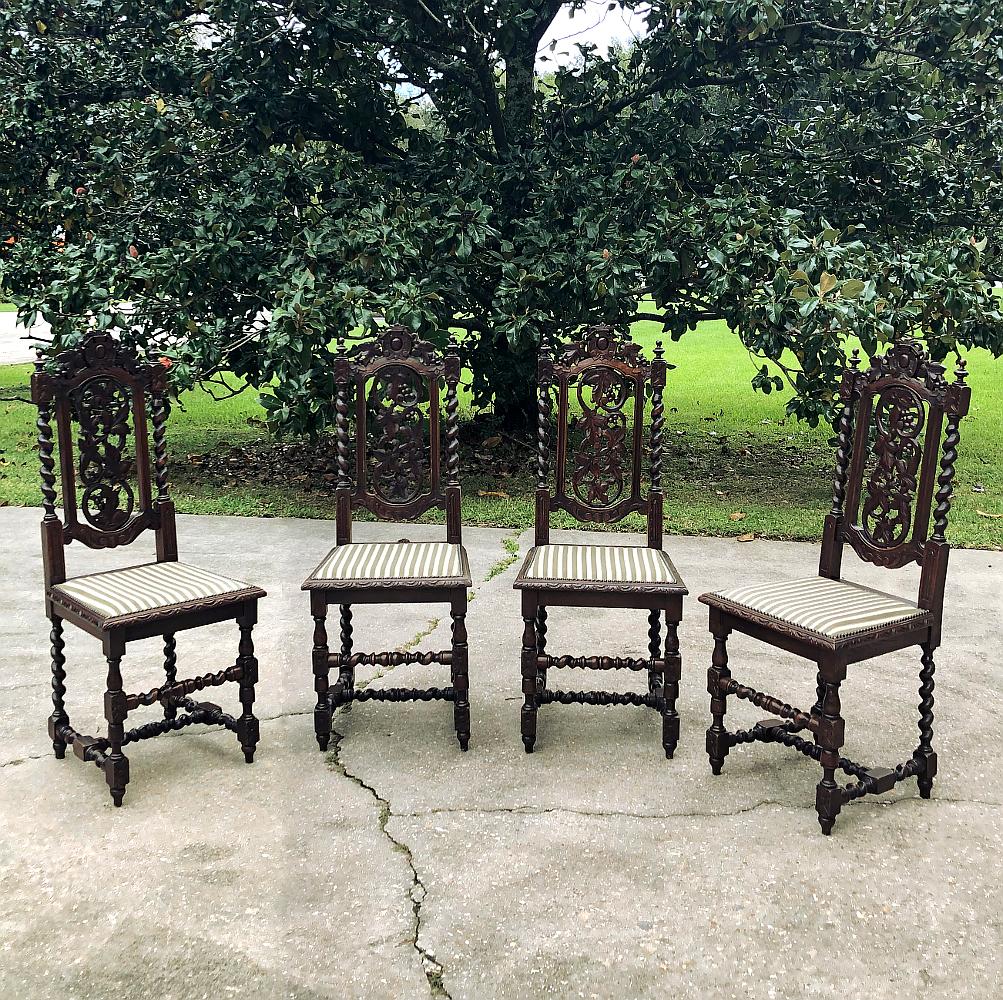 Oak Set of Four 19th Century French Renaissance Chairs For Sale