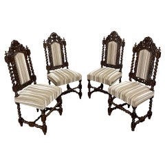 Antique Set of Four 19th Century French Renaissance Chairs with Mohair