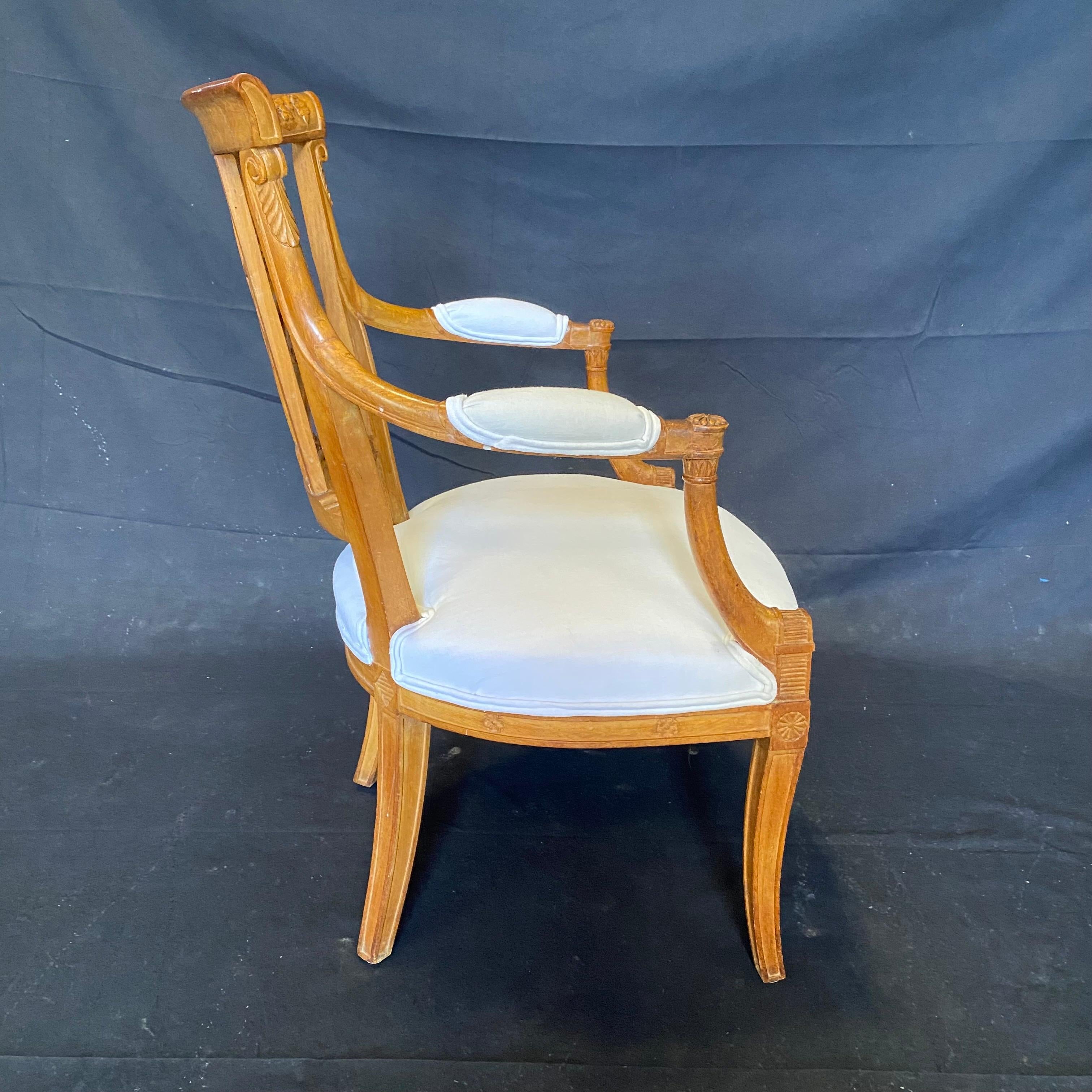 Set of Four 19th Century French Walnut Carved Neoclassical Dining Armchairs For Sale 12