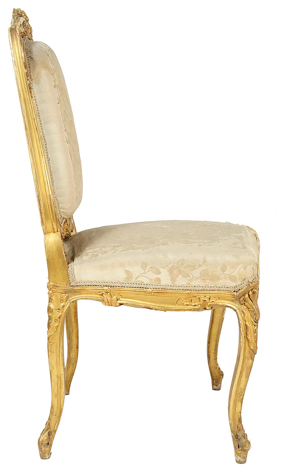 Ensemble de quatre chaises de salon dorées du 19ème siècle en vente 6
