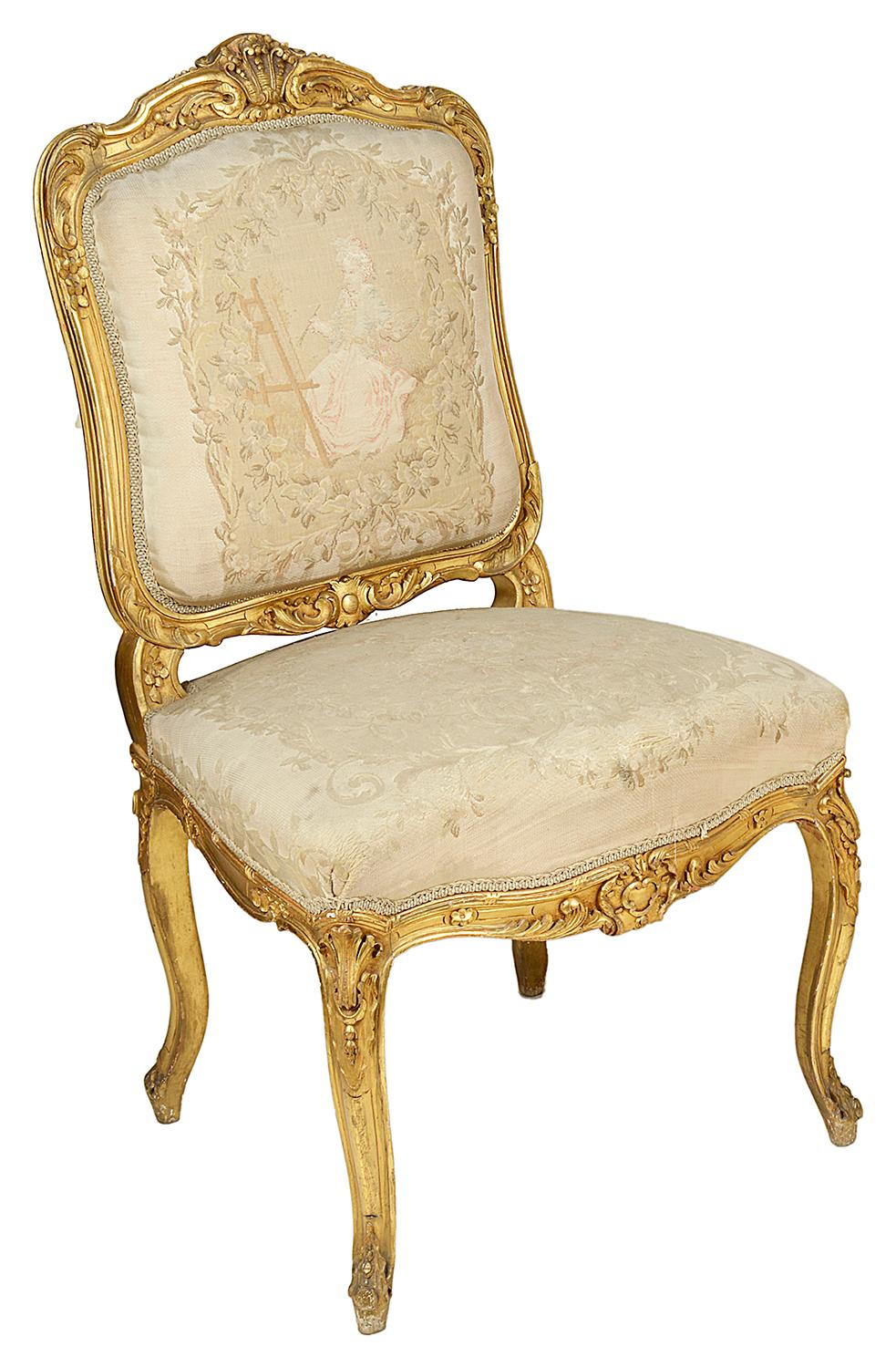 Louis XVI Set of Four 19th Century Gilded Salon Side Chairs For Sale