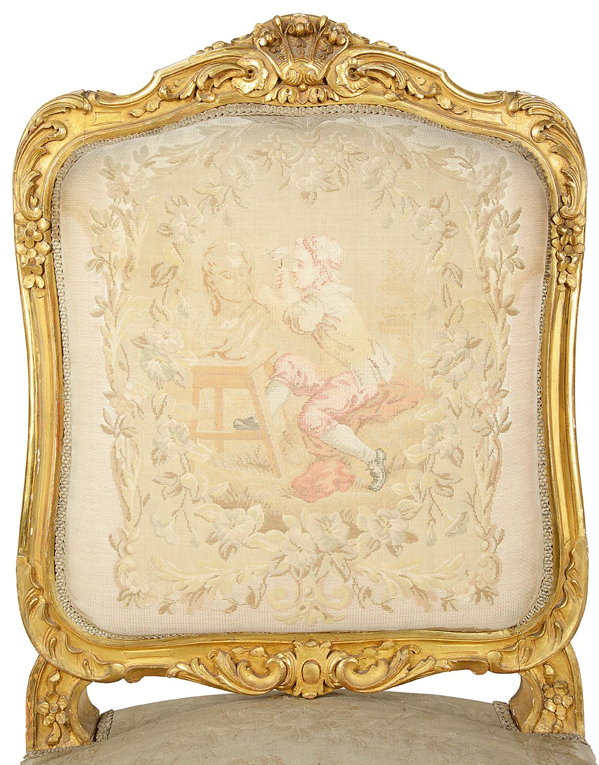 XIXe siècle Ensemble de quatre chaises de salon dorées du 19ème siècle en vente