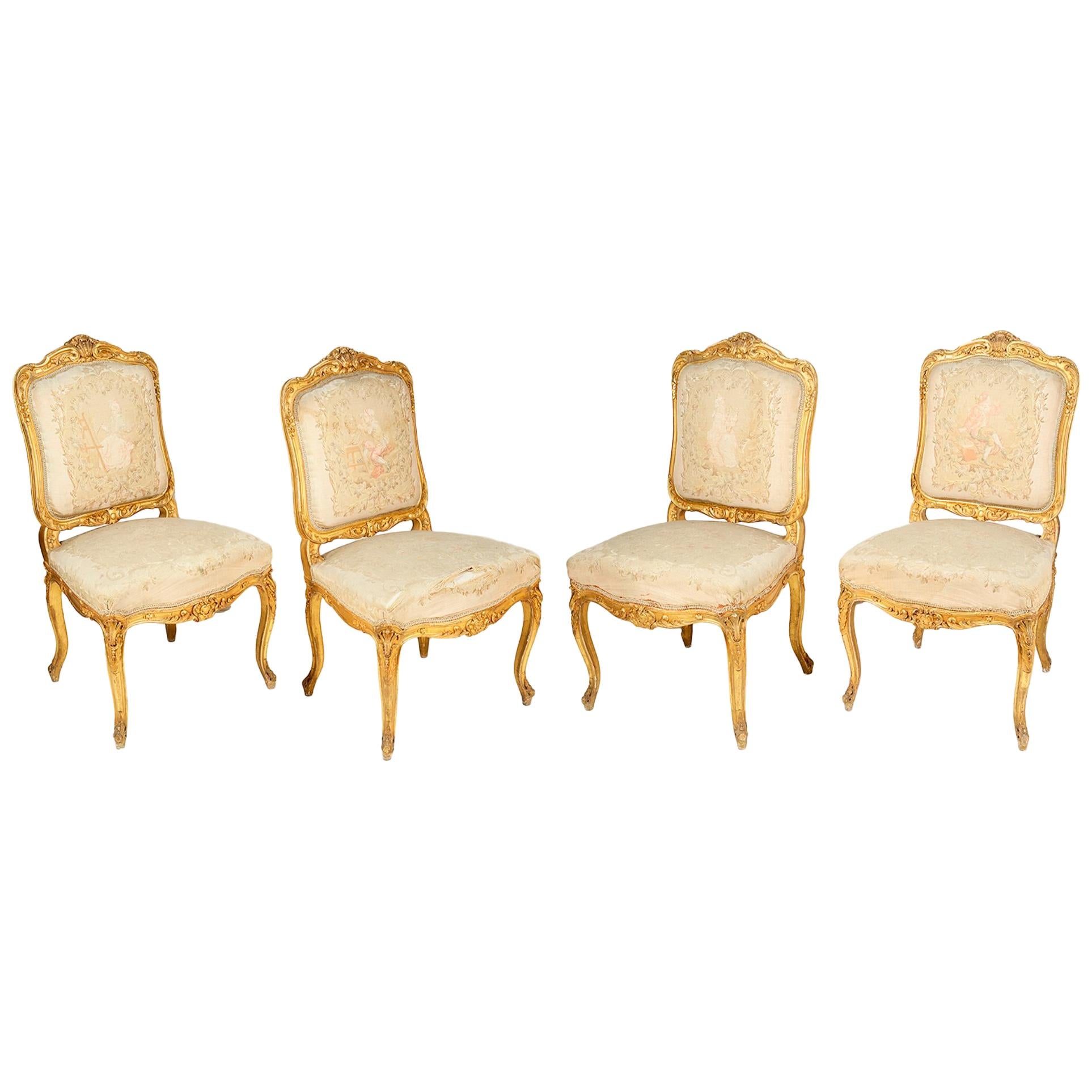 Set of Four 19th Century Gilded Salon Side Chairs
