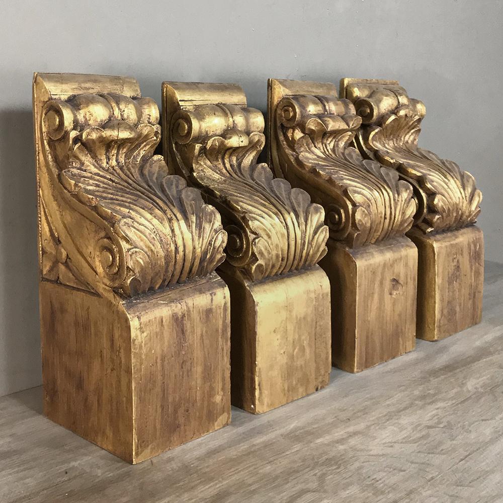 French Set of Four 19th Century Gildwood Corbels