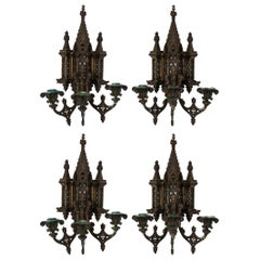 Antique Set of Four 19th Century Gothic Revival Sconces