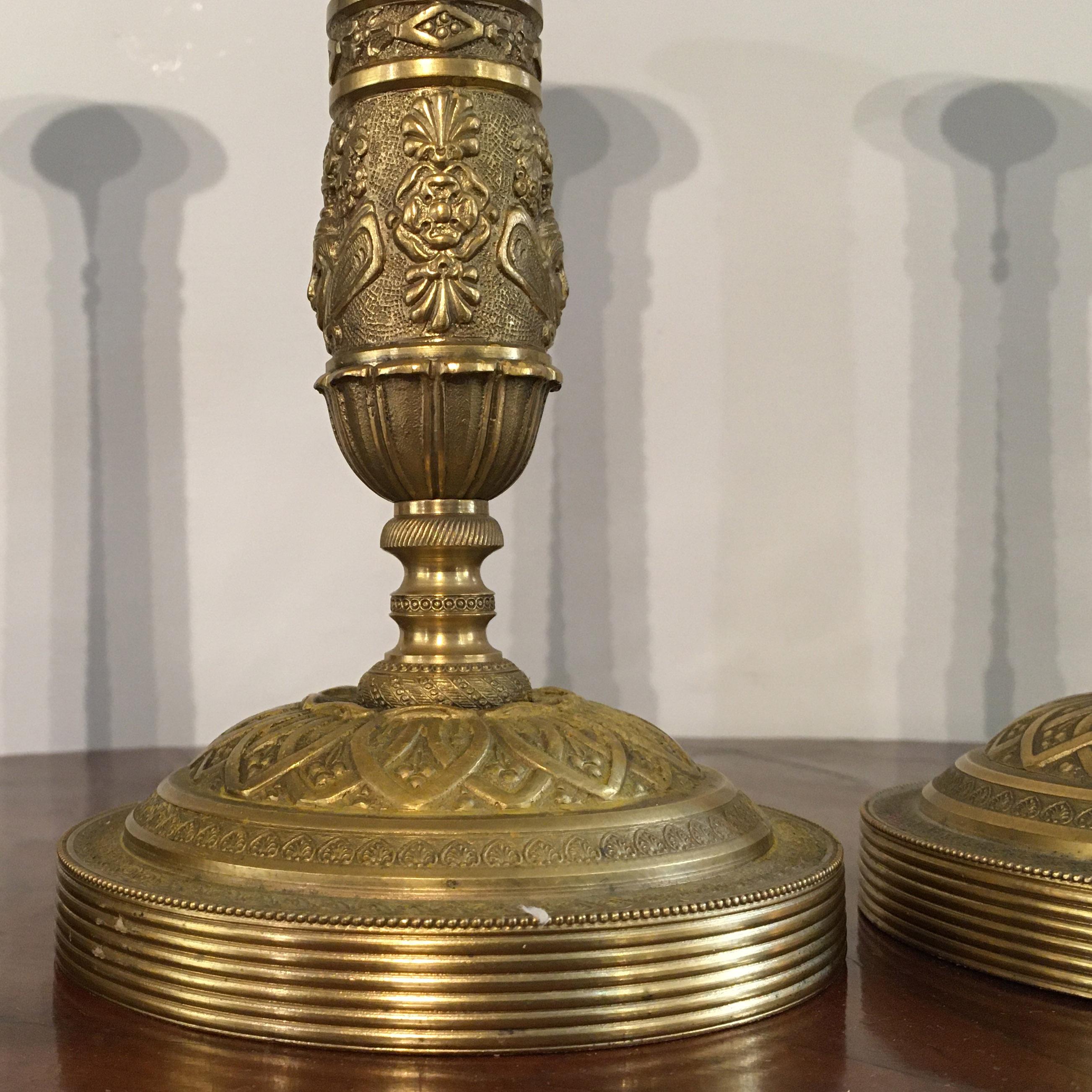 Set of Four 19th Century Italian Crystal and Gilt Bronze Candlesticks For Sale 8