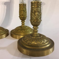 Set of Four 19th Century Italian Crystal and Gilt Bronze Candlesticks