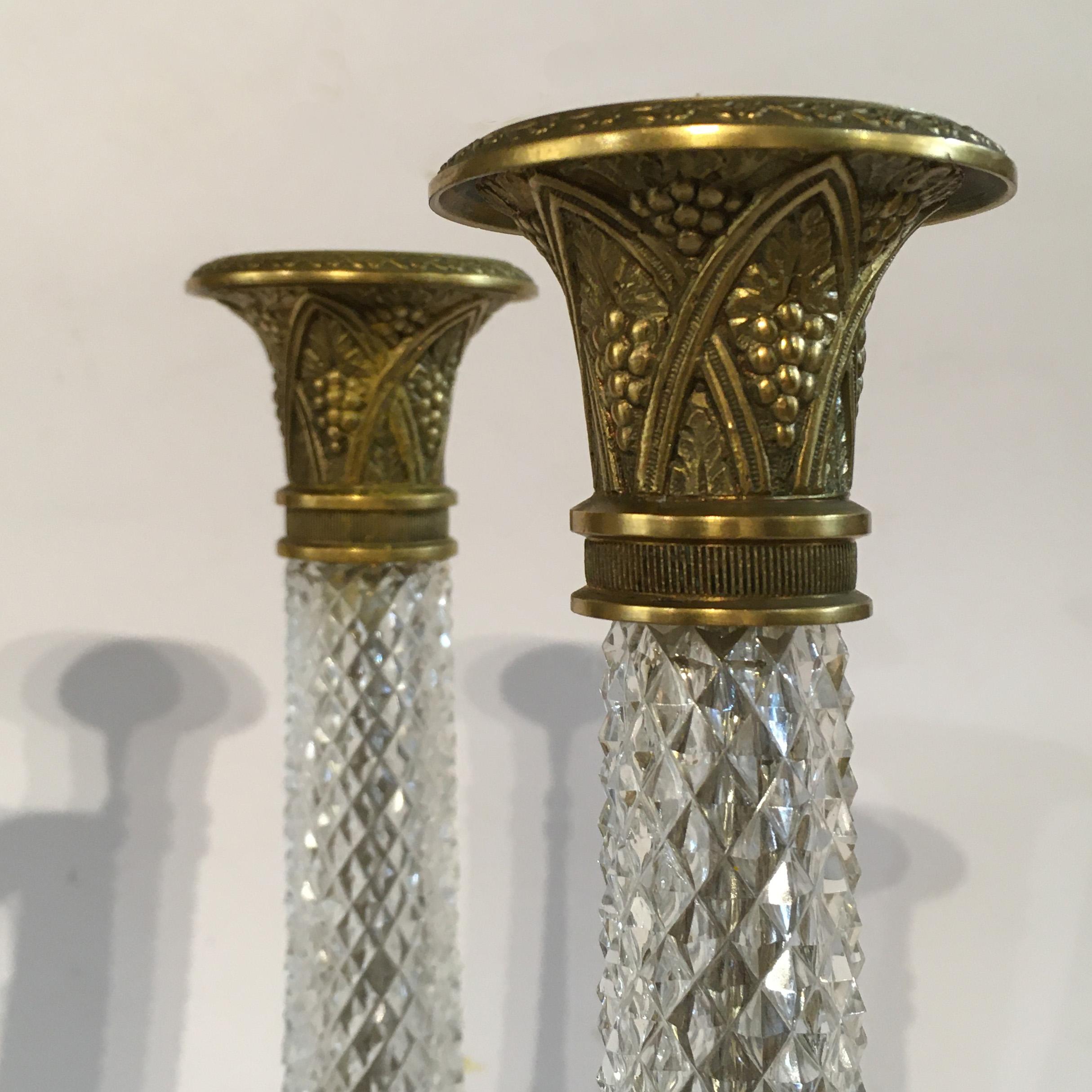 Set of Four 19th Century Italian Crystal and Gilt Bronze Candlesticks For Sale 1