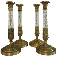 Set of Four 19th Century Italian Crystal and Gilt Bronze Candlesticks