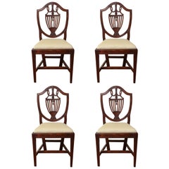 Set of Four 19th Century Italian Neoclassical Shield Back Mahogany Side Chairs