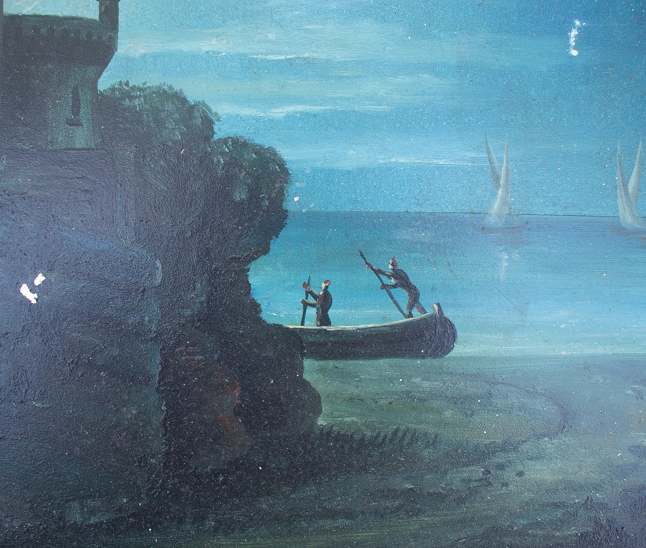 Ensemble de quatre peintures italiennes du 19ème siècle à l'huile sur bois de paysage de Marina avec cadre en vente 5