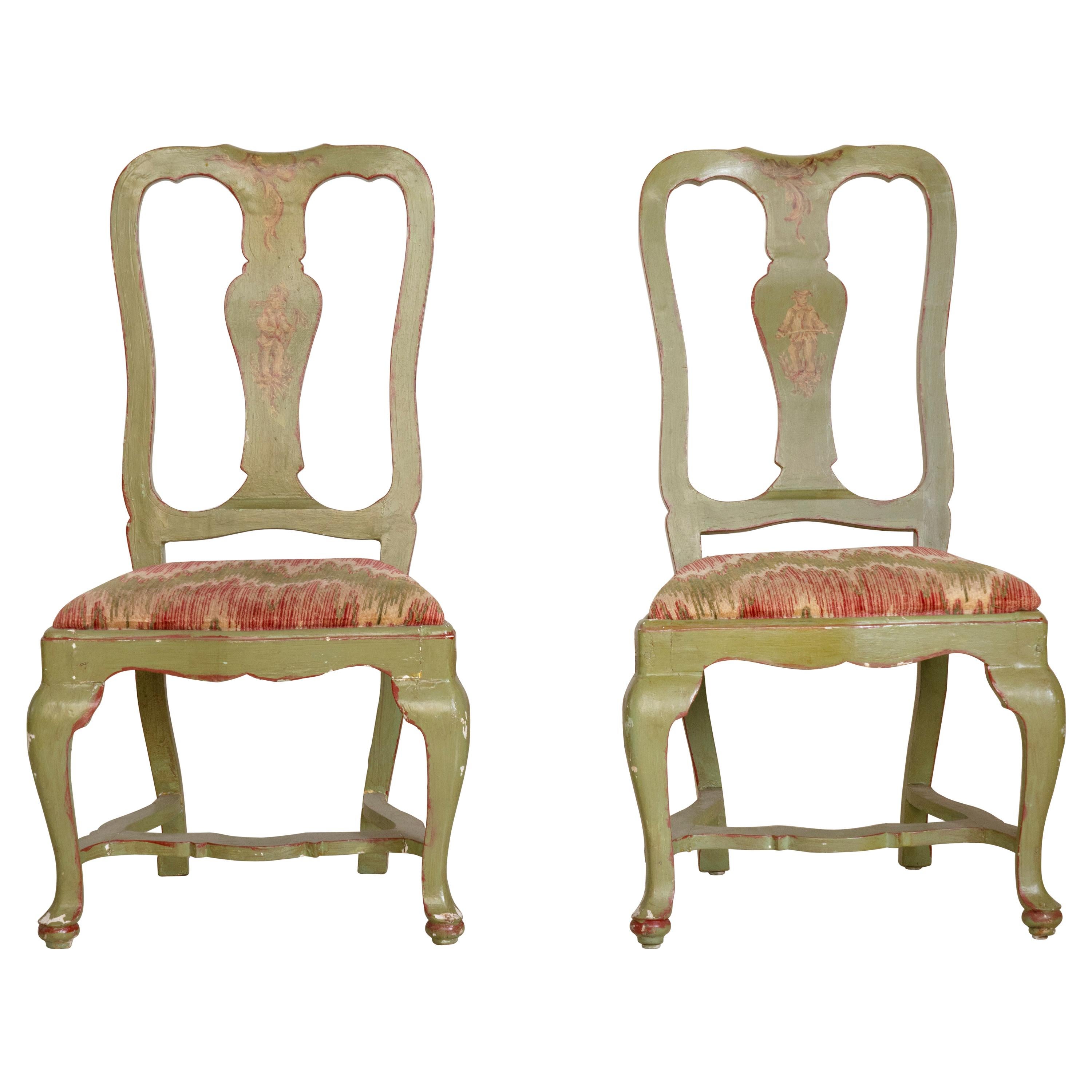 Set of Four 19th Century Italian Painted Chairs For Sale