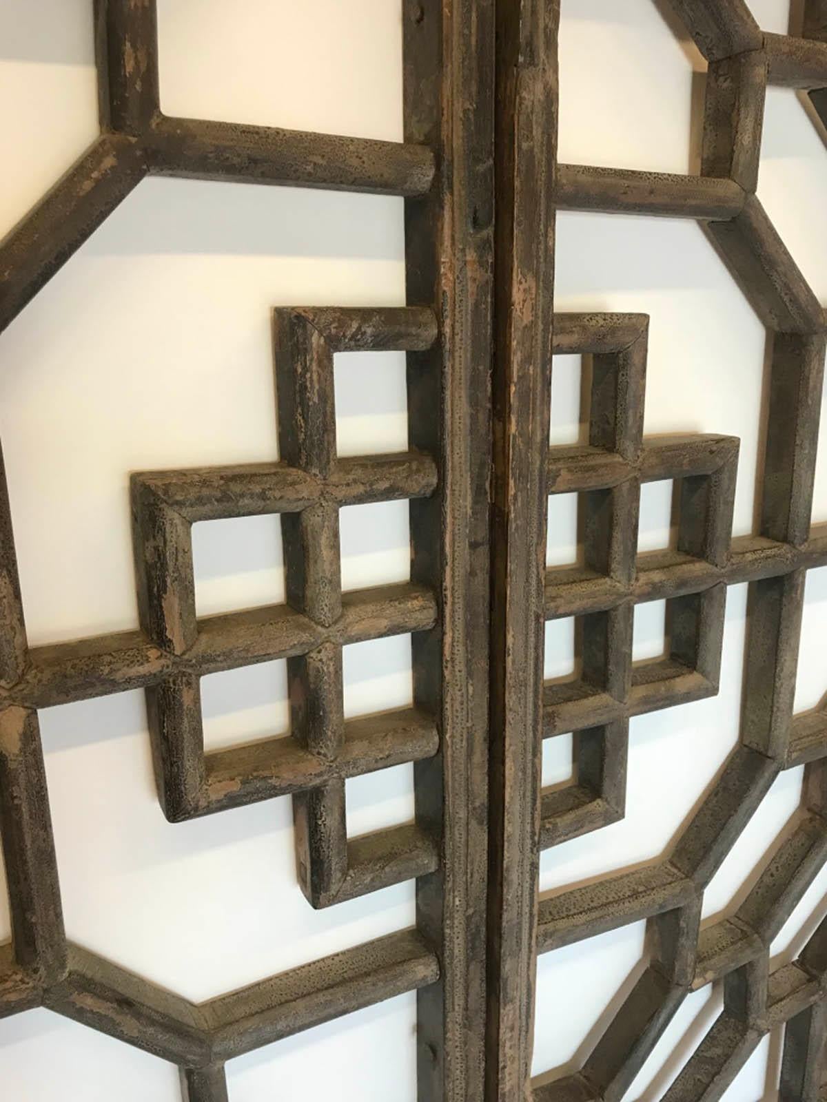 Set of Four 19th Century Japanese Lattice Wooden Panels For Sale 2
