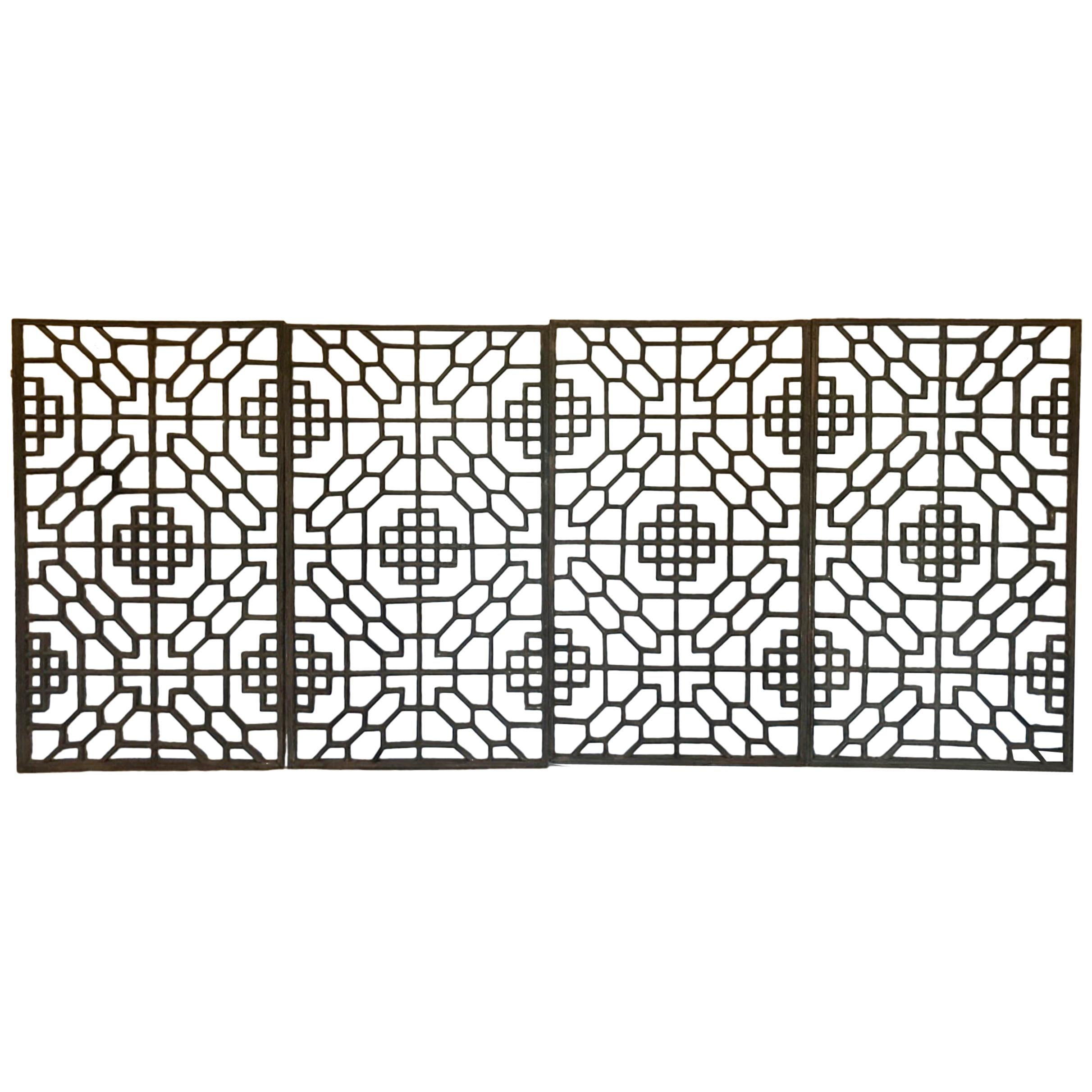 Set of Four 19th Century Japanese Lattice Wooden Panels