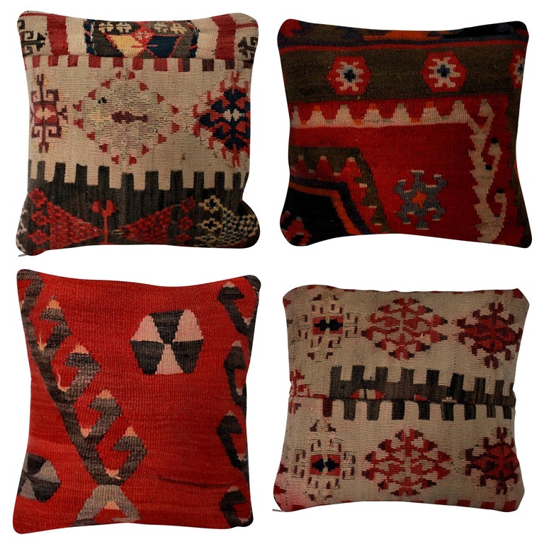 Set of Four 19th Century Kilim Cushions For Sale at 1stDibs