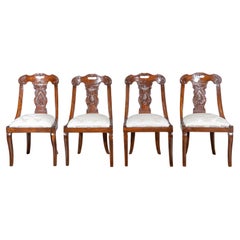 Set of Four 19th-Century Lombard Gondola Chairs in Carved Walnut