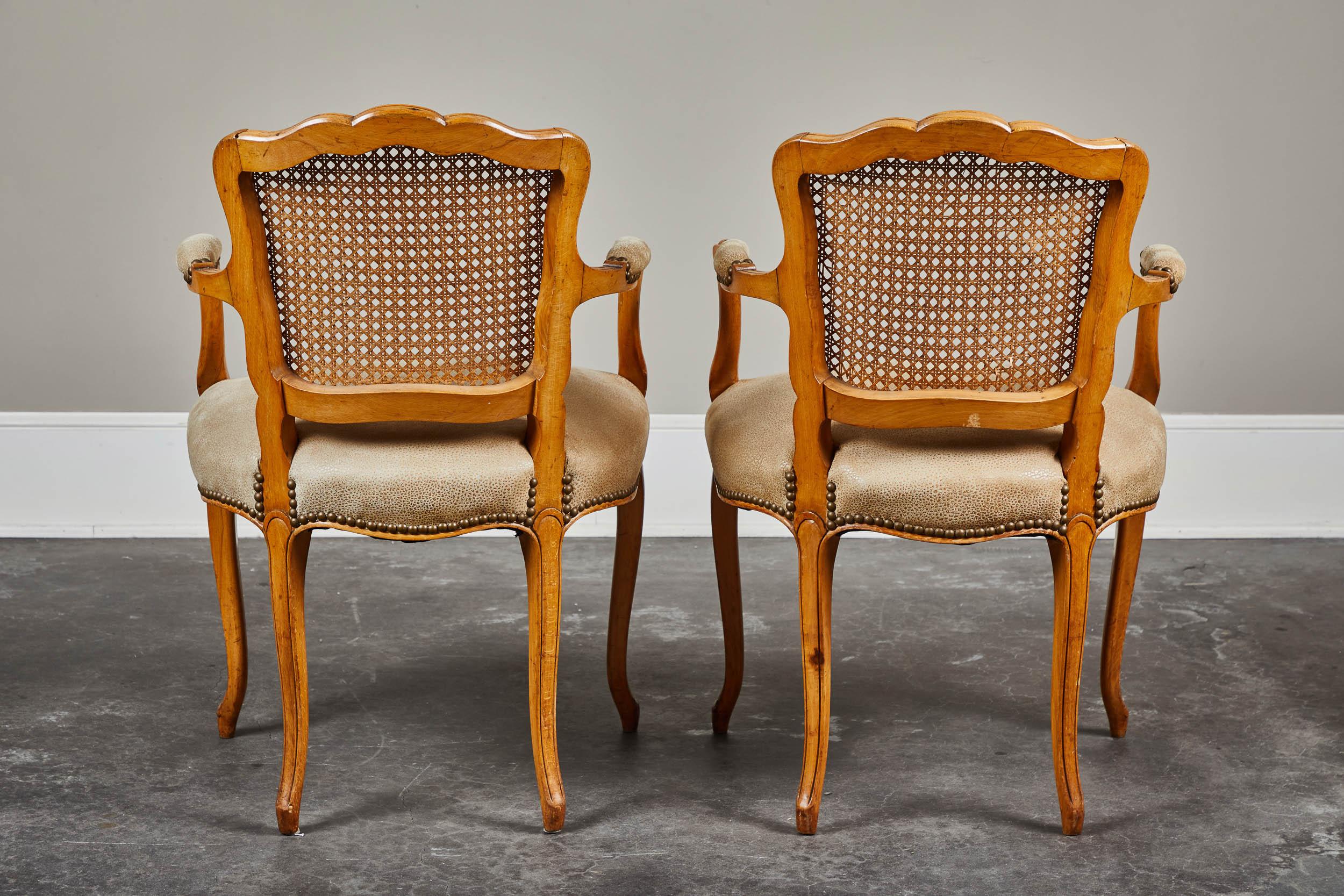 French Set of Four 19th Century Louis XV Style Caned Armchairs