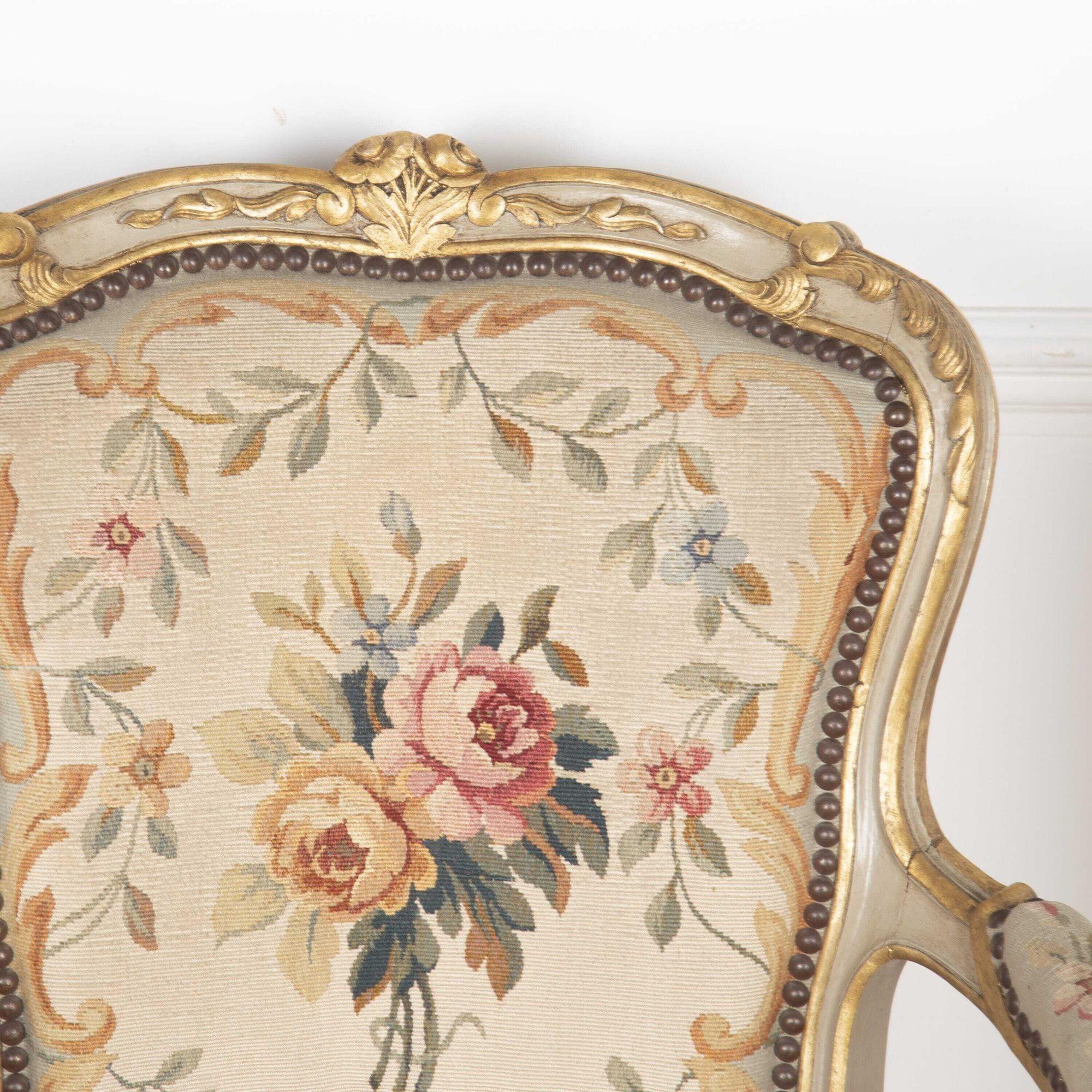 Tapestry Set of Four 19th Century Louis XV Style Fauteuils