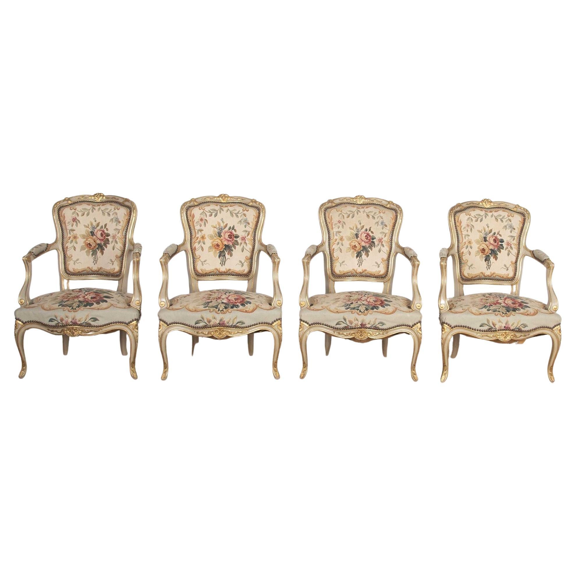 Set of Four 19th Century Louis XV Style Fauteuils