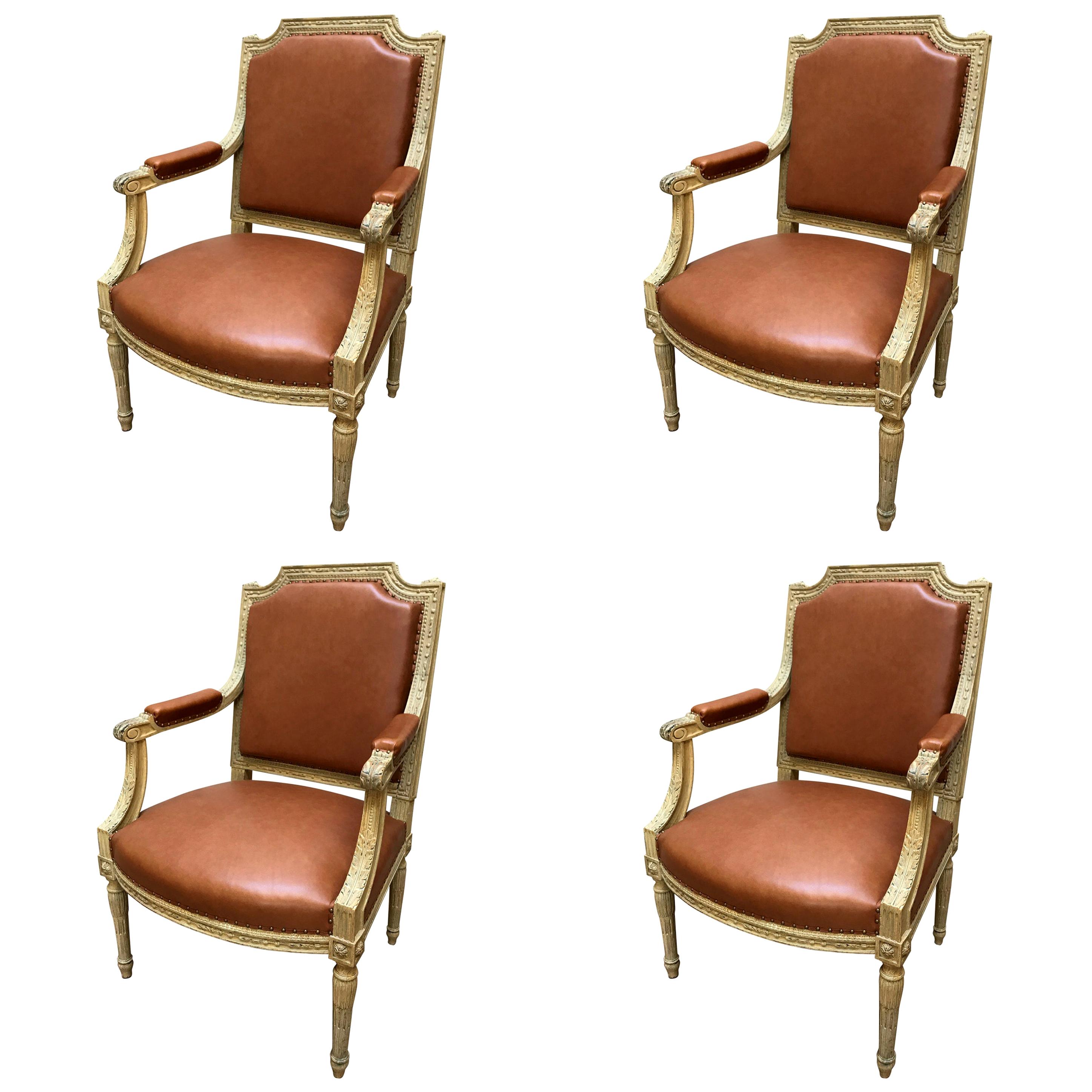 Set of Four 19th Century Louis XVI Style Wood Armchairs