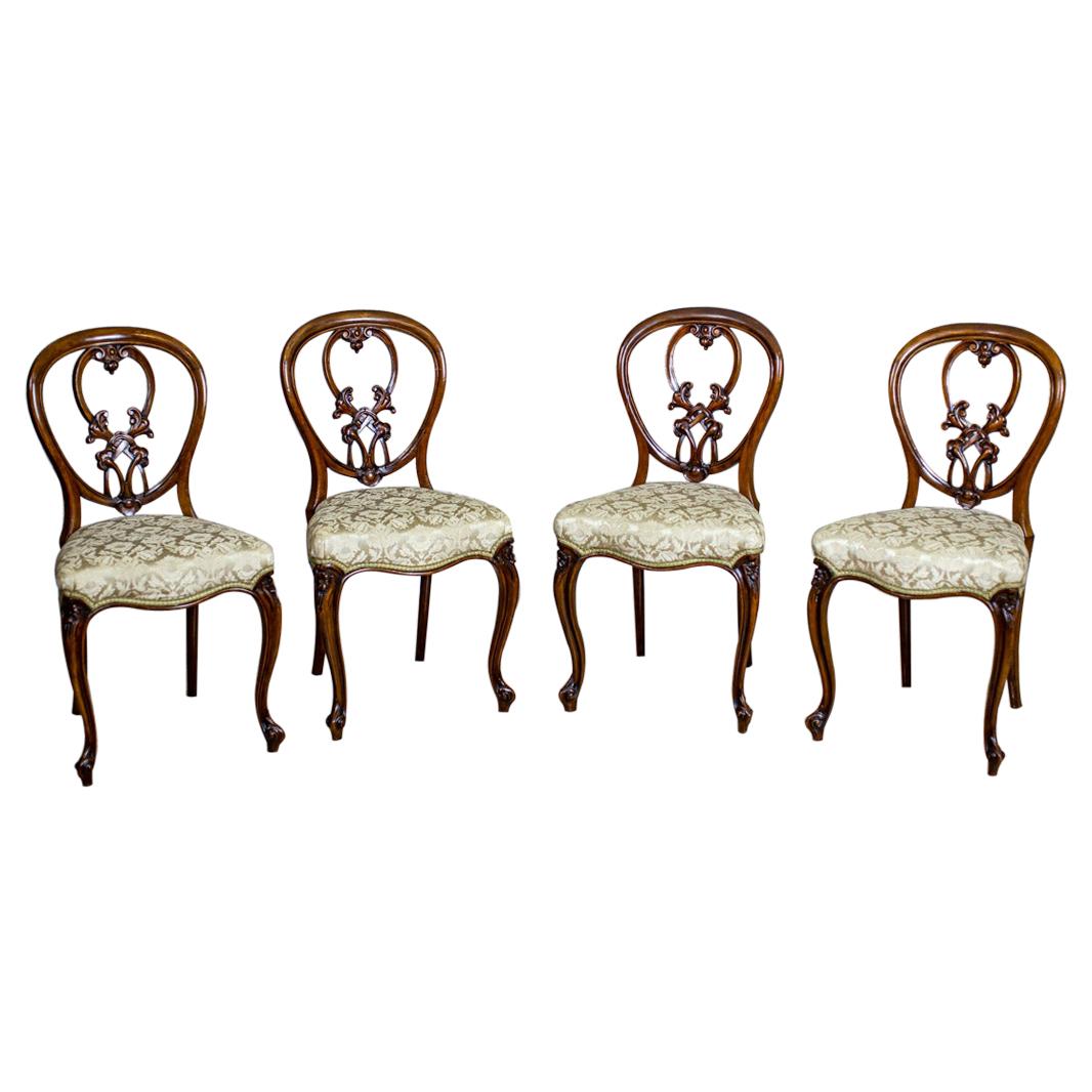 Set of Four 19th-Century Mahogany Chairs with Light Upholstered Seats