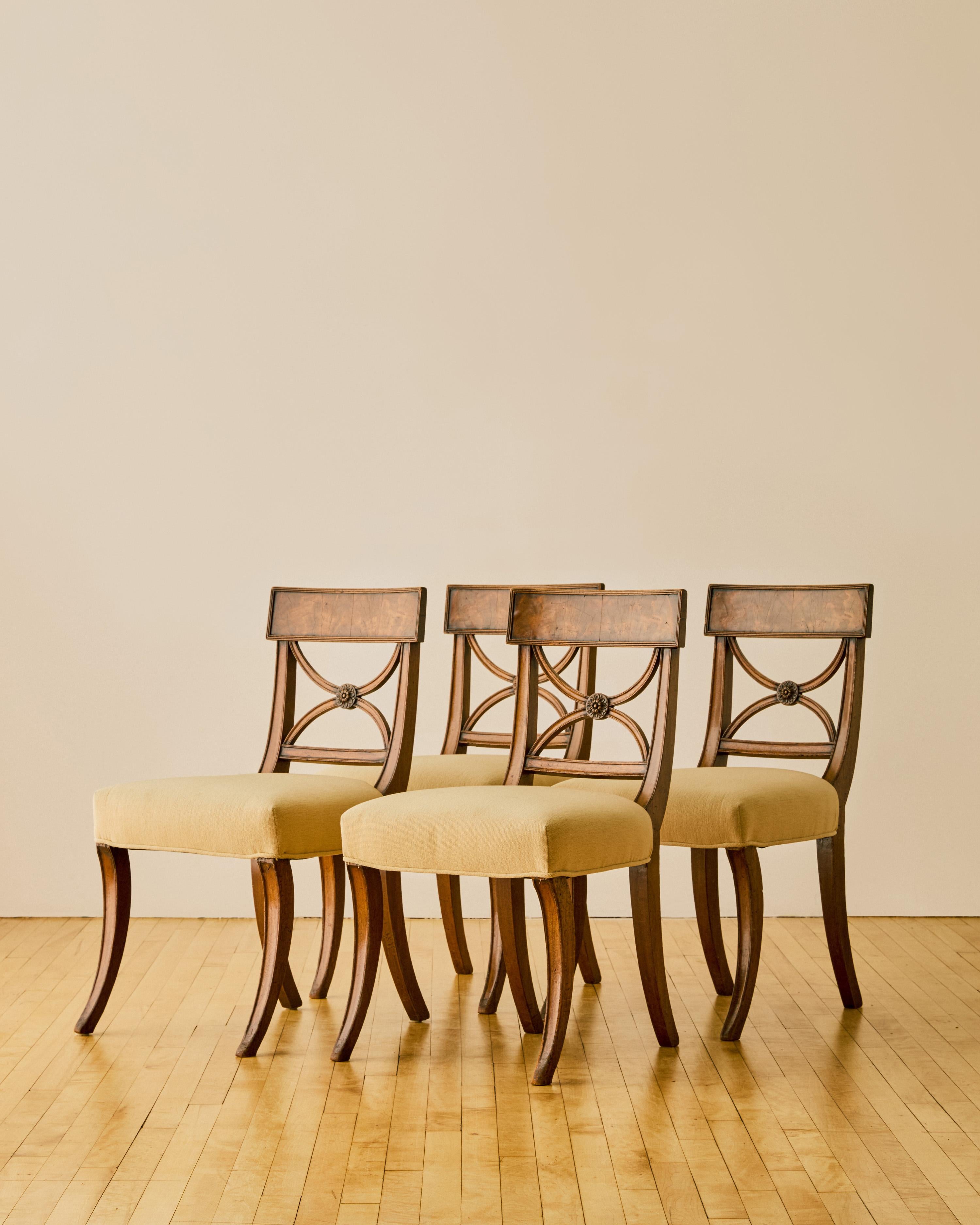 Linen Set of Four 19th Century Mahogany Dining Chairs For Sale