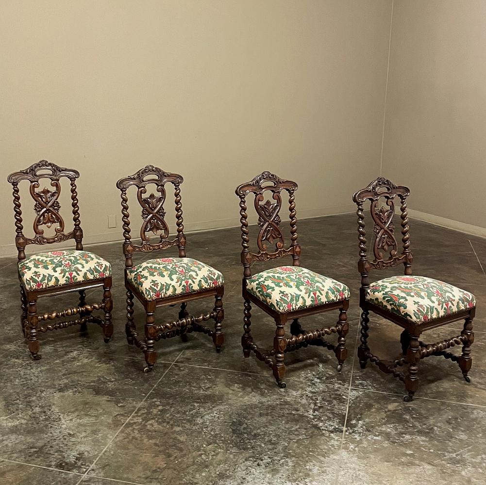 Hand-Carved Set of Four 19th Century Napoleon III Period Louis XIV Style Side Chairs For Sale
