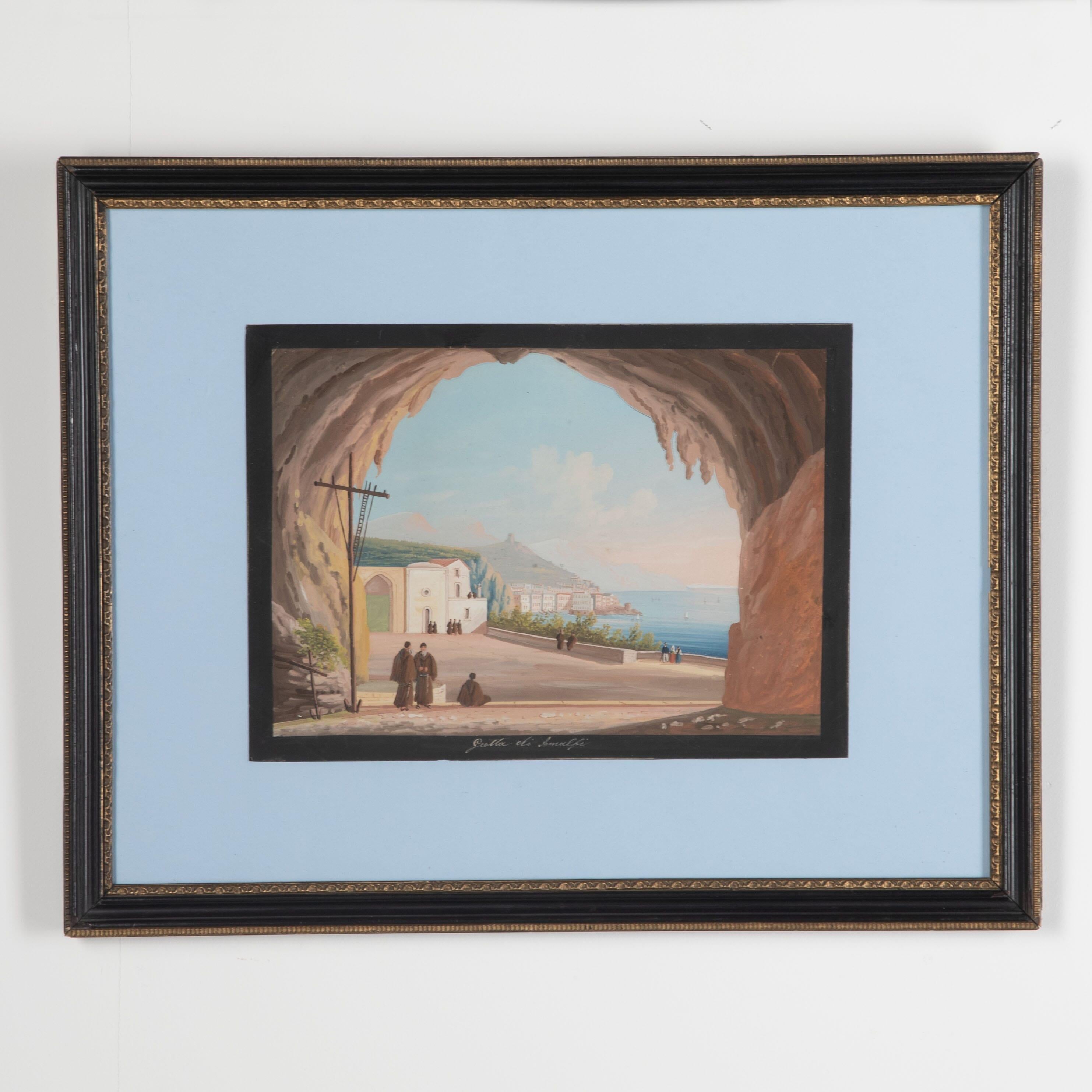 Painted Set of Four 19th Century Neopolitan Gouache Paintings For Sale