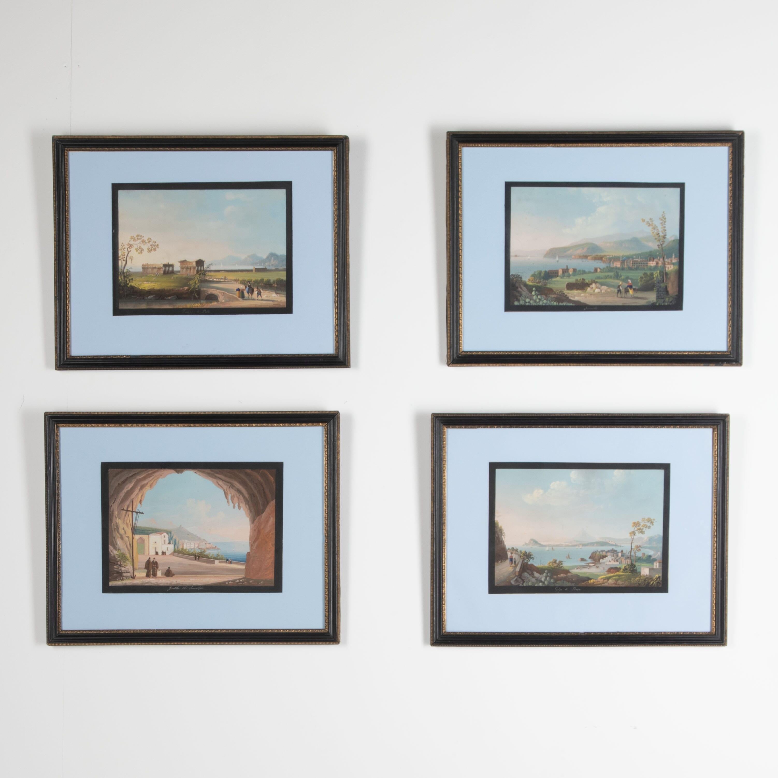 Set von vier neoklassizistischen Gouache-Gemälde des 19. Jahrhunderts im Zustand „Hervorragend“ im Angebot in Shipston-On-Stour, GB