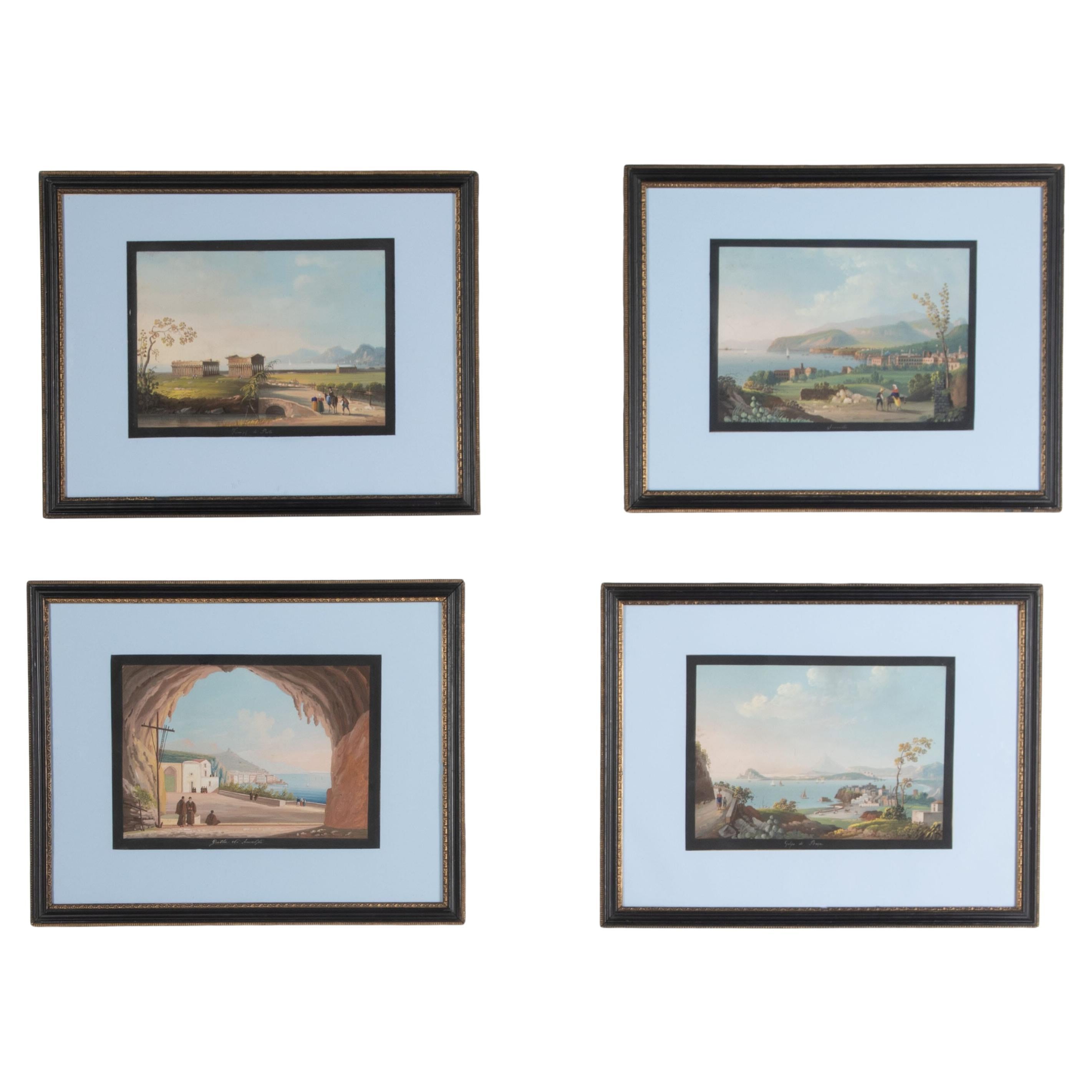 Set von vier neoklassizistischen Gouache-Gemälde des 19. Jahrhunderts im Angebot