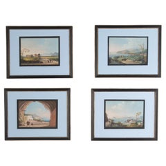 Antique Set of Four 19th Century Neopolitan Gouache Paintings