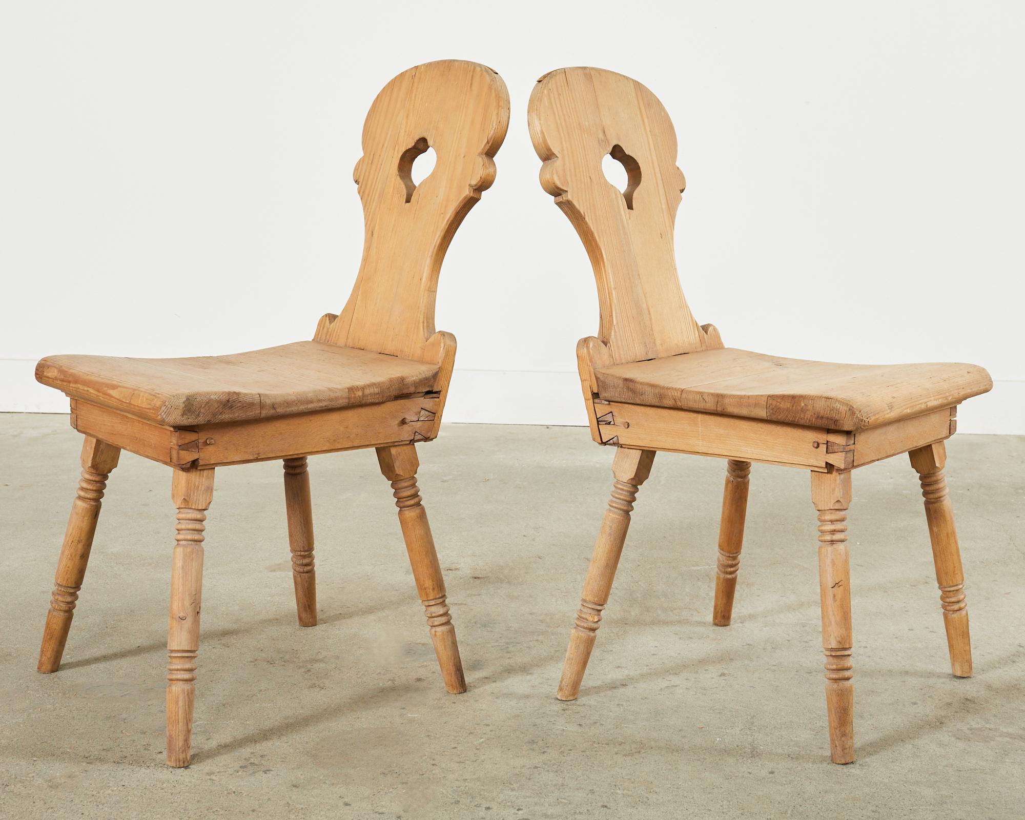 Set of Four 19th Century Primitive Swedish Folk Art Pine Chairs For Sale 6
