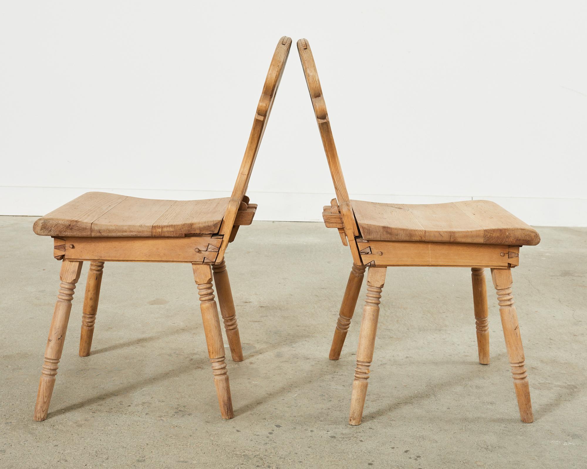 Set of Four 19th Century Primitive Swedish Folk Art Pine Chairs For Sale 9