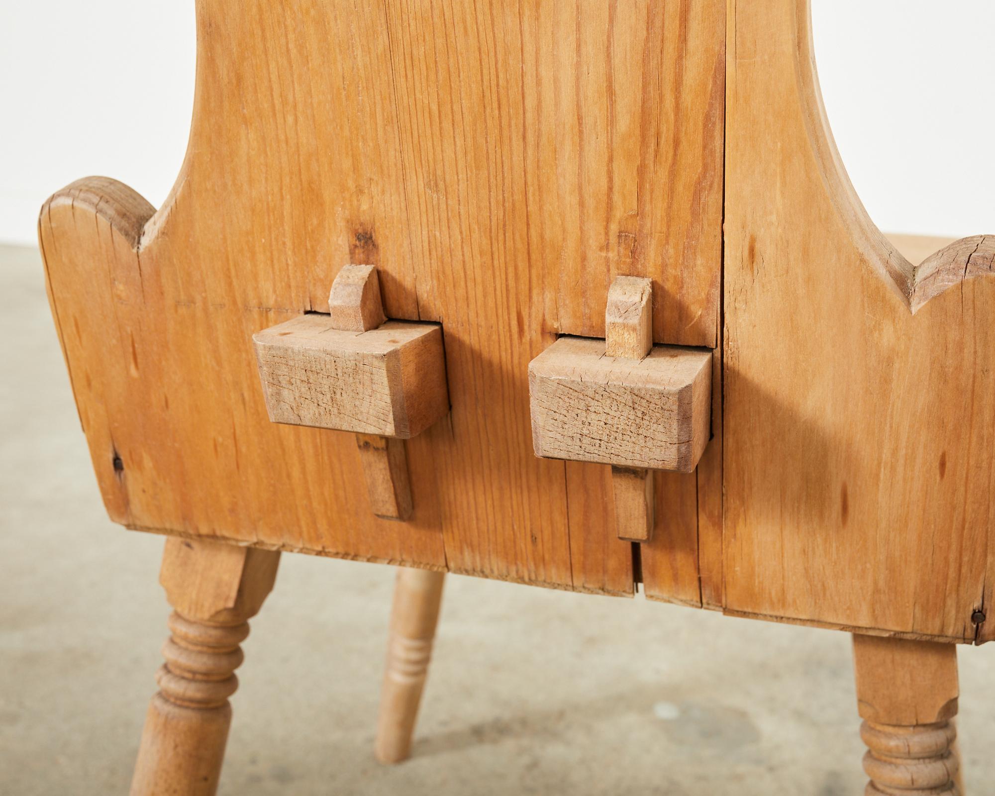 Set of Four 19th Century Primitive Swedish Folk Art Pine Chairs For Sale 10