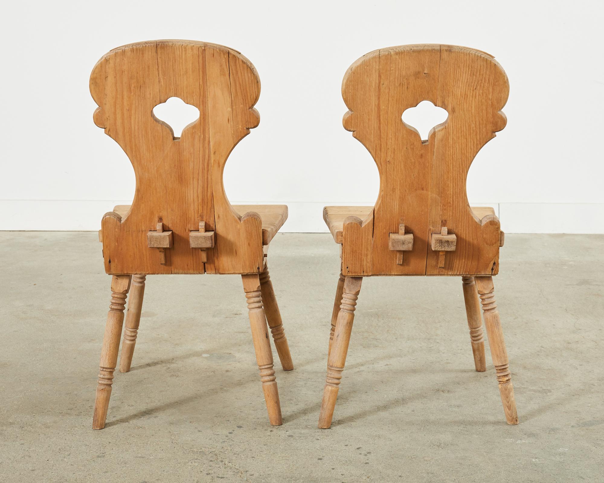 Set of Four 19th Century Primitive Swedish Folk Art Pine Chairs For Sale 16