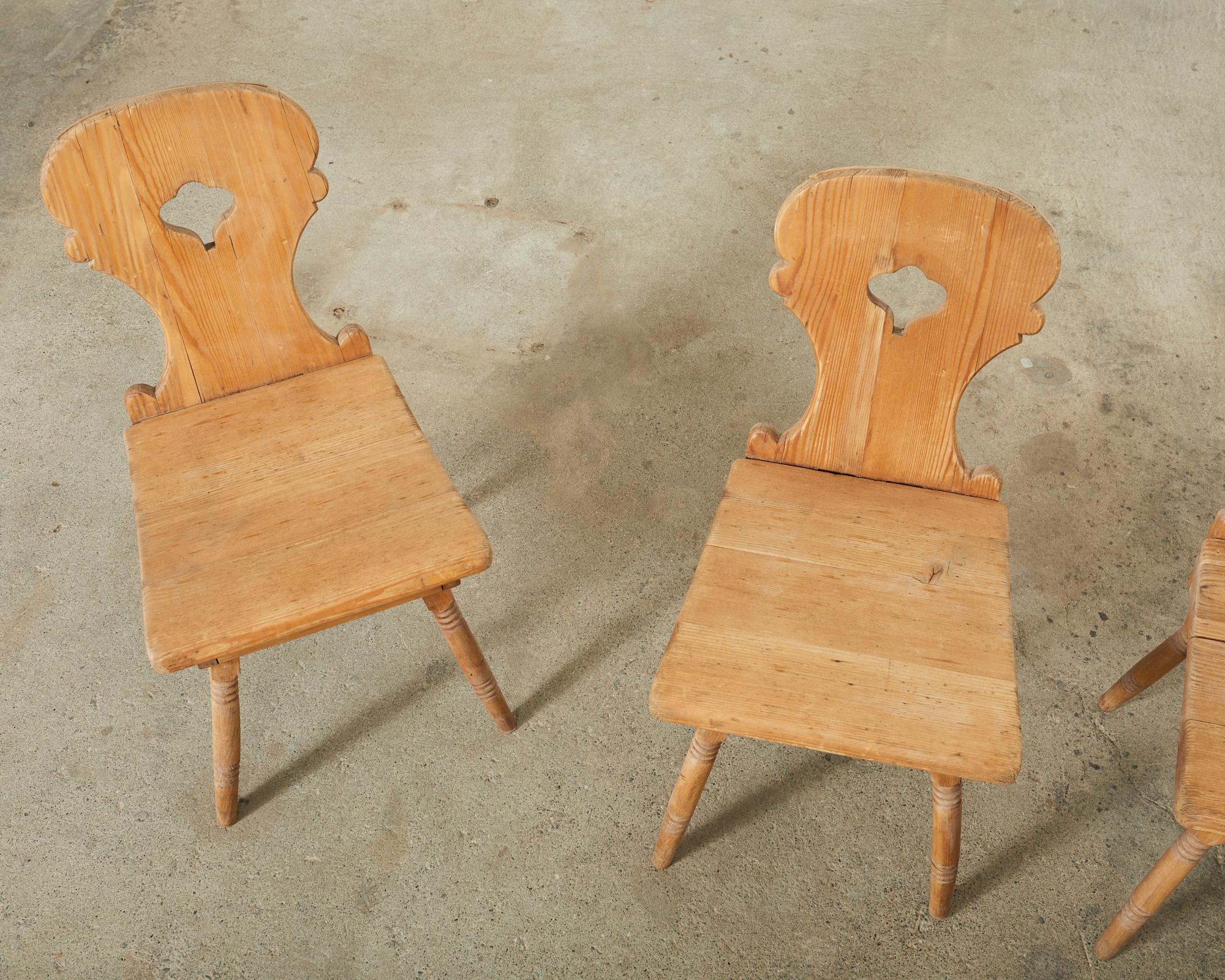 Set of Four 19th Century Primitive Swedish Folk Art Pine Chairs For Sale 1