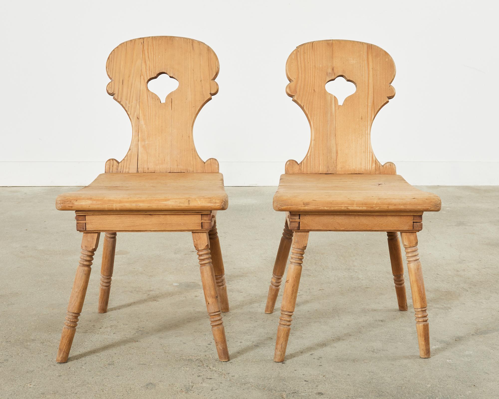 Set of Four 19th Century Primitive Swedish Folk Art Pine Chairs For Sale 4