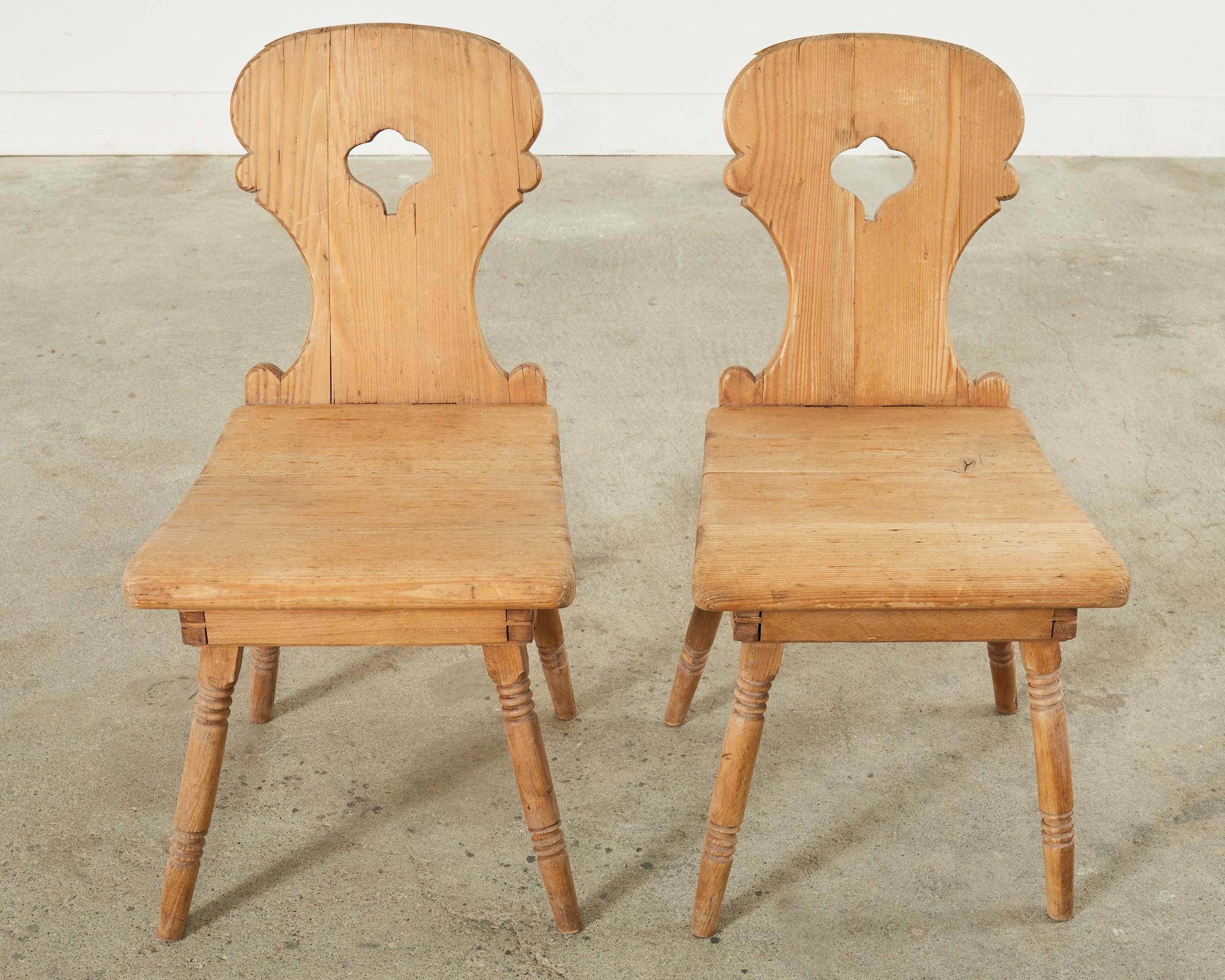 Set of Four 19th Century Primitive Swedish Folk Art Pine Chairs For Sale 5